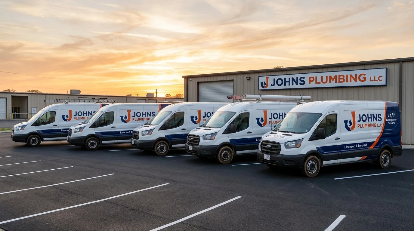 Johns Plumbing LLC fleet of service vans ready for dispatch across South Carolina
